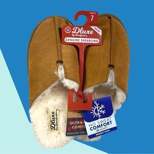 NWT DLuxe by Dearfoam Genuine Shearling Indoor/Outdoor Slippers Men's Size 7